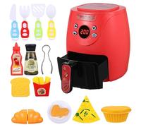 HONITANO Color Changing Air Fryer Playset with Realistic Digital Display and Button Control Includes Variety of Play Food for Pretend Cooking and Healthy Eating Education Compact Kitchen