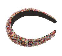 HONITANO Crystal Party Headband for Women Padded Velvet Rhinestone Hair Hoop with Candy Color Beads Stylish Female Headdress for Special Occasions and Photo Props
