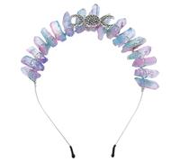 HONITANO Crystal Tiara Headband with Triple Goddess Moon Sorcerer Sun Hollow Design, Jelly Color, Natural Crystal Crown Hair Accessory for Women’s Banquets and Festivals
