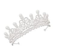 HONITANO Diamond Pearl Crown Headdress for Bride Silver Imitated Pearl Tiara with Diamond Encrusted Design Elegant Wedding Hair Accessory for Party Prom Engagement Anniversary