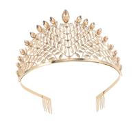 HONITANO Elegant Gold Finish Bridal Tiara Crown Headband Rhinestone Wedding Hair Accessory for Bride Large Regal Design with Delicate Crystal Details Versatile Chic Style for Weddings and