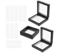 HONITANO Fake Nail Storage Box with 3pcs 7x7cm Black Acrylic Thin Film Boxes and 10pcs Acrylic Display Strips, Nail Art Tools Organizer for Manicure and Salon Use