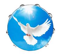 HONITANO Handheld Percussion Tambourine Drum 10 Inch Double-layer Peace Dove Design Handbell Musical Instrument for Children Beginner Music Education and Dance