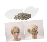 HONITANO Handmade Diamond Decor Mesh Headdress for Women Vintage White Mesh Headwear Lightweight with Elegant Retro Veil for Party Festival Wedding Hair Styling