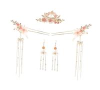 HONITANO Hanfu Hair Accessories Handmade Flower Pearl Hairpins with Long Tassel Hair Comb and Earrings for Women Wedding Party Proms Vintage Ancient Style