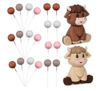 HONITANO Highland Cow Cake Toppers Colorful Foam Balls Plastic Party Cake Decorations for Birthday Baby Shower Farm Theme Celebration Set of 2 Cow Figures