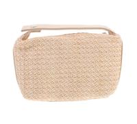 HONITANO Large Capacity Straw Woven Cosmetic Bag with Handle, Portable Toiletry Makeup Organizer Pouch for Women, Travel Makeup Storage Case in Light Beige