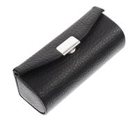 HONITANO Leather Single Lipstick Holder with Mirror Portable Small Vintage Lipstick Case with Snap Button for Women Black Lychee Texture Travel-Friendly