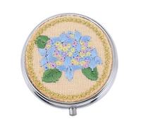 HONITANO Mini Embroidered Applique Pill Case with Inner Metal Medicine Storage Box for Tablets Candy Balm Portable Organizer for Daily Dose Planning