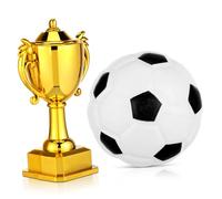 HONITANO Miniature Soccer Trophy with Small Plastic Football Realistic Mini Football Model and Colored Award for Cake Decoration Dollhouse Accessories Party Tabletop Sports Ornament