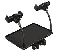 HONITANO Multi Functional Microphone Stand Tray with Phone Holder Clip Sound Card Tray for Music Stands Durable Storage with Heightened Edges for Gadgets