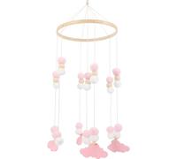 HONITANO Nordic Felt Ball Crib Mobile with Wooden Beads Star and Elephant Wind Chime Bed Bell for Nursery Decor Hanging for Newborns and Pink