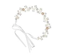 HONITANO Pearl Flower Headband Rhinestone and Handmade Crystal Wedding Headdress for Women Bridal Hair Accessories Adjustable Ribbon for Bridesmaids and Flower Girls