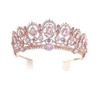 HONITANO Pink Diamond Crown Tiara Hair Flowers for Women Princess Bride Wedding Headdress Fashion Headwear