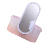 HONITANO Portable Cosmetics Case with LED Light Mirror, Battery-powered Pink Gradient Travel Makeup Organizer Box with Handle and 360° Rotation for Female Skincare and Vanity Storage