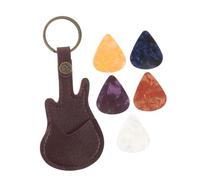 HONITANO Portable PU Leather Guitar Pick Holder Case Keychain with Thin Acoustic Picks for Easy Storage Go Use