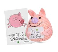 HONITANO Positive Crochet Pig Doll with Encouragement Card Handmade Knitted Plush Animal Ornament Cute Cheerful Home Office Decoration and Party Cheer Up