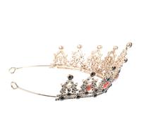 HONITANO Red Rhinestones Vintage Coronation Crown Black Tiara Classic Princess Headband Wedding Hairpiece