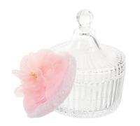 HONITANO Reusable Cosmetic Powder Puff with Ribbon Flower Design, Velvet Double-sided Loose Powder Applicator for Women and Babies, Glass Jar with Lid Storage Box, Pink Floral Dustproof