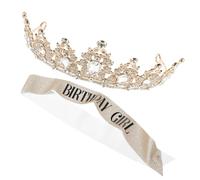 HONITANO Rhinestone Crown Birthday Headband Hot Diamond Shoulder Strap Accessories for Girl Birthday Party Decorations and Celebrations