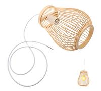 HONITANO Rustic Bamboo Woven Pendant Light Shade Socket Hanging Lamp for Dining Office Easy Assembly Elegant and Warm Home