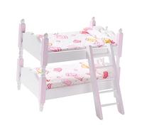 HONITANO Scale Miniature Wooden Bunk Bed Dollhouse Furniture Cotton Cushion Realistic Pink Doll House Accessory for Playroom Decor