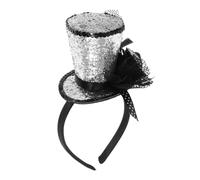 HONITANO Sequin Sparkly Top Hat Headband for Women Lightweight Glitter Party Hat Accessory with Silver Floral Mesh Portable Holiday Fascinator for Year Tea Party Photography and Celebration