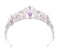 HONITANO Silver Purple Rhinestone Princess Tiara Crown Headdress for Bride Wedding Bridal Decor Birthday Vintage Bridal Headband