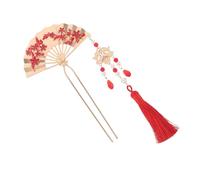 HONITANO Traditional Chinese Tassel Hairpin Metal Fan Hair Stick with Flower Design Elegant Oriental Hair Accessories for Women Wedding Party Cultural Events