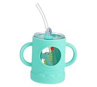 HONITANO Training Cup with Handles Leak Drinking Straw Sippy Cup for Portable Lightweight for Safe Non Spill Light Green Dinosaur Design