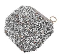 HONITANO Travel Cosmetic Bag Silver Sequin Portable Square Makeup Organizer with High Capacity Zipper Closure for Toiletry and Daily Use Random Style