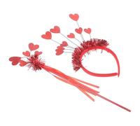 HONITANO Valentine’S Day Hairband Set 2Pcs Red Sequin Heart Headbands with Heart Fairy Wand, Romantic Hair Accessories for Women and, Wedding and Party Use