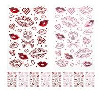HONITANO Valentine’s Day Rhinestone Lip Stickers 10pcs - Red Flaming Lips Pink Heart, Temporary Glitter Face Decals for Celebration Makeup and Scrapbooking