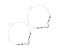 HONITANO Vintage Moon Forehead Chain Hair Accessories 2pcs Hollow Out Natural Stone Crystal Beads Retro Headband Bridal Party Hair Decor in Antique Silver with Black and Dark Blue Teardrop Crystals