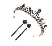 HONITANO Vintage Rhinestone Wedding Crown Hairband with Matching Earrings Baroque Black Alloy Bridal Tiara for Birthday Party and Elegant Bride Accessories Luxury Headpiece Bundle