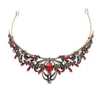 HONITANO Wedding Tiara Rhinestone Headband Bridal Crown Leaf Design Black Red Wedding Hair Accessory for Bride Birthday Celebration