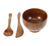 HONITANO Wooden Face Mask Mixing Bowl Set with Spoon and Spatula DIY Mask Accessory Kit for Home Skin Care Dark Color Beauty Bowl and Stirring