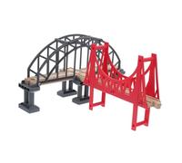 HONITANO Wooden Train Bridge Accessories for Train Track Set Gray Cross Trestle Bridge with 4 Piers and 2pcs Railway Toys for Expansion