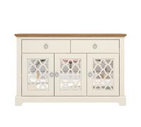 Honition Large Sideboard Cream & Light Oak 3 Doors 4 Shelves 2 Drawers