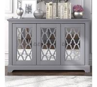 Honiton 3 Door Sideboard Cool Grey With Shelf and Mirrored Door Panels with Storage GFW Grey One Size