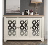 Honiton 3 Door Sideboard Cool Grey With Shelf and Mirrored Door Panels with Storage GFW Ivory One Size