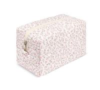 honitty Quilted Makeup Bag,Small Travel Floral Cosmetic Bag Cute Pouch,Cotton Makeup Brushes Storage Bag for Women, S-Pink flower2