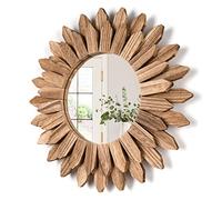 Honiway Wall Mirror Decorative 12 Inch Rustic Wood Sunburst Boho for Entryway Bedroom Living Room Bathroom House Warming Gifts New Home Essential Carbonized Black