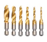 Honiwu HSS Tap Drill Bit Set, 6 Packs Combination Drill Taps Bit Set, M3 M4 M5 M6 M8 M10 Hex Shank Screw Spiral Point Thread Metric Plug Drill Bits Twisted 1/4” Screw Taps Tool Set