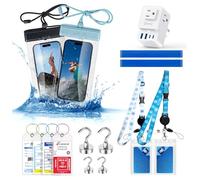 Honizer Cruise Essentials 2025 - 4 Clear Cruise Luggage Tags Holder, Cruise-Approved Power Strip with 2 USB C, 4 Magnetic Hooks, 2 Waterproof Phone Holders, 2 Adjustable Lanyards & 2 Towel Bands