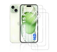 HonJenSeoa Pack of 3 Hydrogel Film Compatible with iPhone 15 Plus, Ultra HD Clear TPU Screen Protector, Full Cover Mobile Phone Protection, Supports Face ID & Touch Response, Case-Friendly