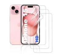 HonJenSeoa Pack of 3 Hydrogel Film Compatible with iPhone 15, Ultra HD Clear TPU Screen Protector, Full Cover Mobile Phone Protection, Supports Face ID & Touch Response, Case-Friendly