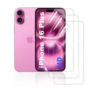 HonJenSeoa Pack of 3 Hydrogel Film Compatible with iPhone 16 Plus, Ultra HD Clear TPU Screen Protector, Full Cover Mobile Phone Protection, Supports Face ID & Touch Response, Case-Friendly