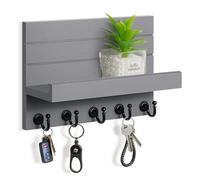 HONJIN Key and Mail Holder for Wall: Rustic Key Hanger Key Rack Organizer with 5 Sturdy Key Hooks for Entryway Bedroom Kitchen House Decor (Grey)