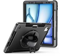 honju FIT Rugged Kickstand/Handstrap Case Compatible with Apple iPad Air 11 Inch (2025 & 2024) / Air 10.9 Inch (2022 & 2020) (Rotating Hand Strap, Apple Pencil Holder), Black